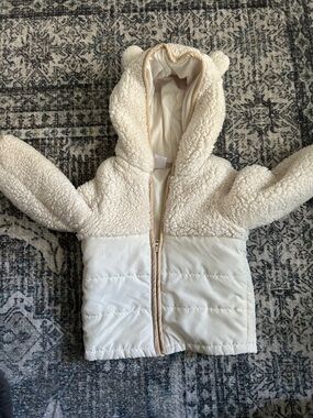 Cream Sherpa & Puffer Baby Jacket with Bear Ears